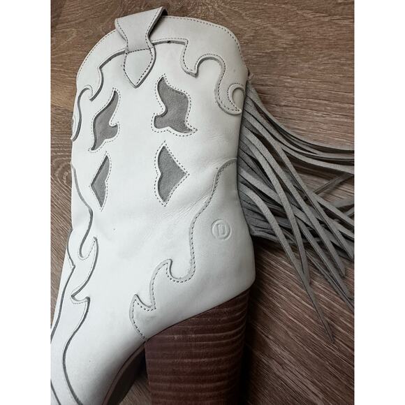 Dingo|Lady's Night Fringe Leather Boots|Stacked Heel|White|NWT|SZ 10 - Picture 7 of 9